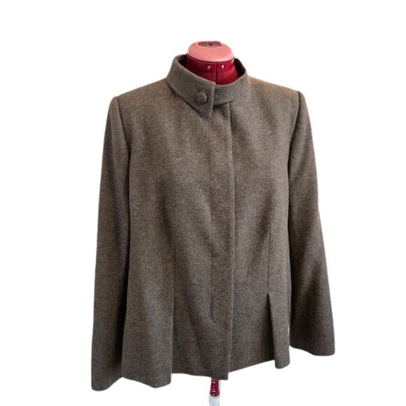 Algo 100% Cashmere Asymmetric Collar Button Front Jacket Brown XL - Picture 2 of 15